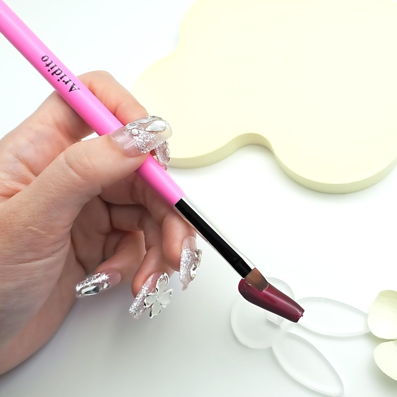 7pcs Macaron Color UV Gel Nail Brush Set Acrylic Tips Builder Drawing Brush with Bristle Protectors (No.2/4/6/8/10/12/14)