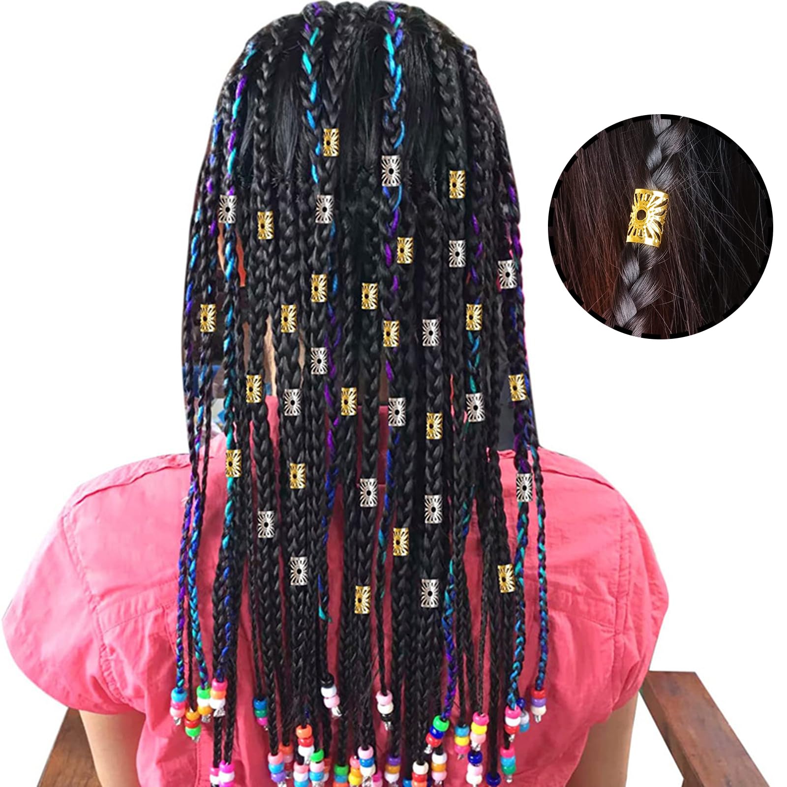 SWYSGS HAIR_CLIP Pack of 50 Aluminium Dreadlocks Beads, 20 Colors, Adjustable, Easy to Use, Special Pattern, Female - Image 4