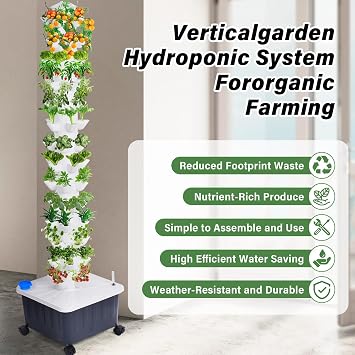 Hydroponic Tower, 14-Layer Hydroponic Growing System with 70 Slots | Vertical Hydroponic Growing Tower with 25L Water Tank, Hydrating Pump ,Timer, Adapter for Indoor Outdoor Home,Balcony & Patio