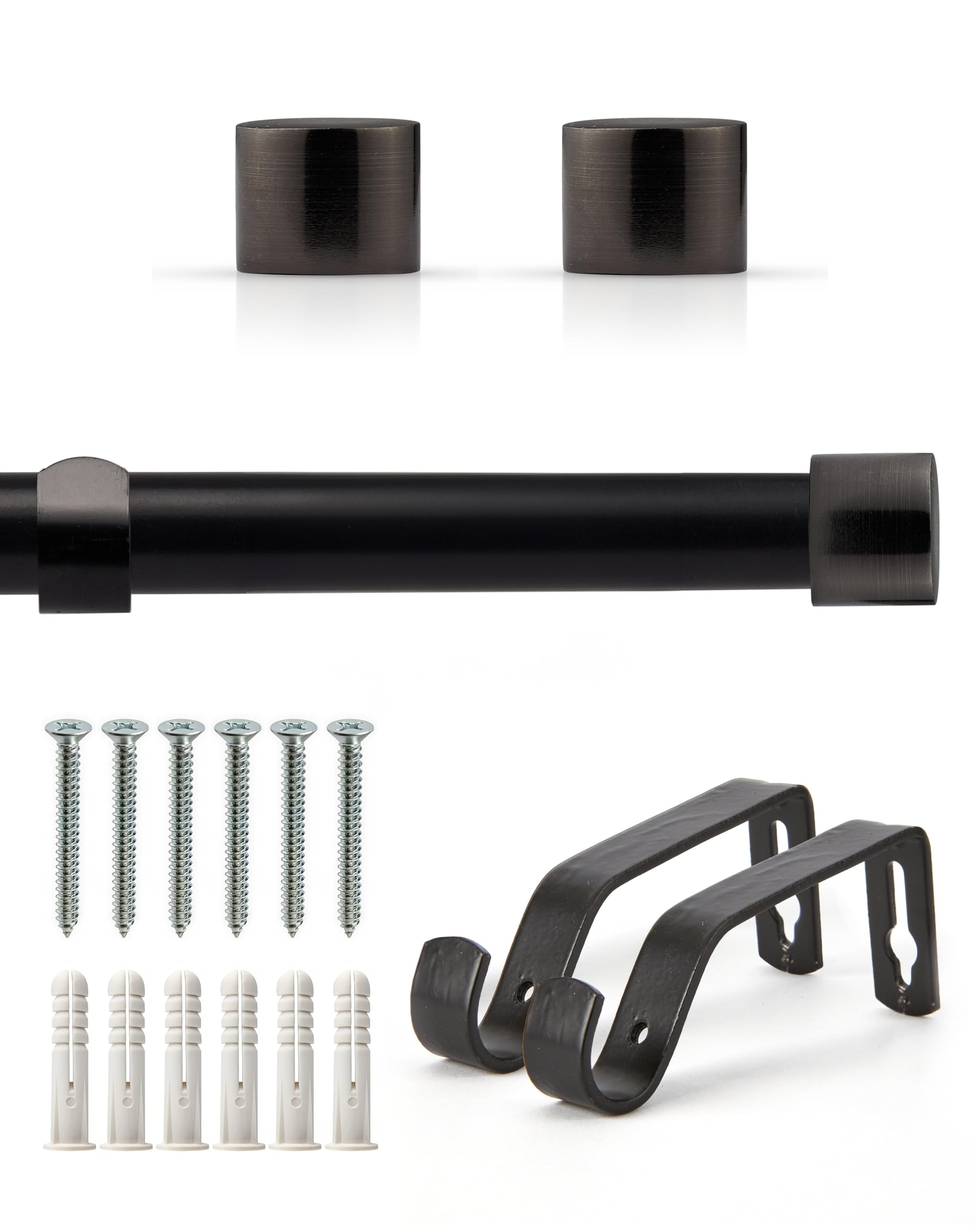 Emma Barclay Extendable Curtain Pole With Finials Brackets & Fittings Sets 16-19mm in Matt Black Metal Curtain Poles For Eyelet Curtains Rod - Full Stop Collection 1.2m - 2.1m Matt Black