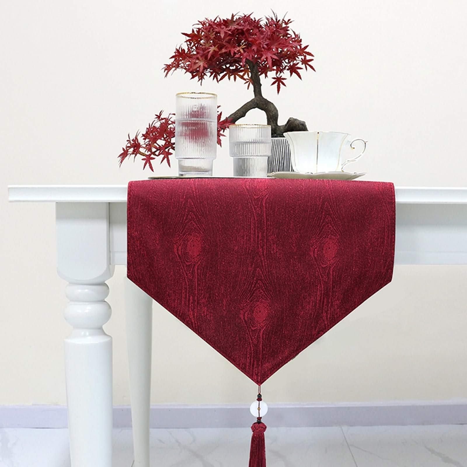 Tischläufer Baumwolle Wohnzimmer, Tischläufer Hochzeit 35x200 cm, Holzmuster mit Quasten