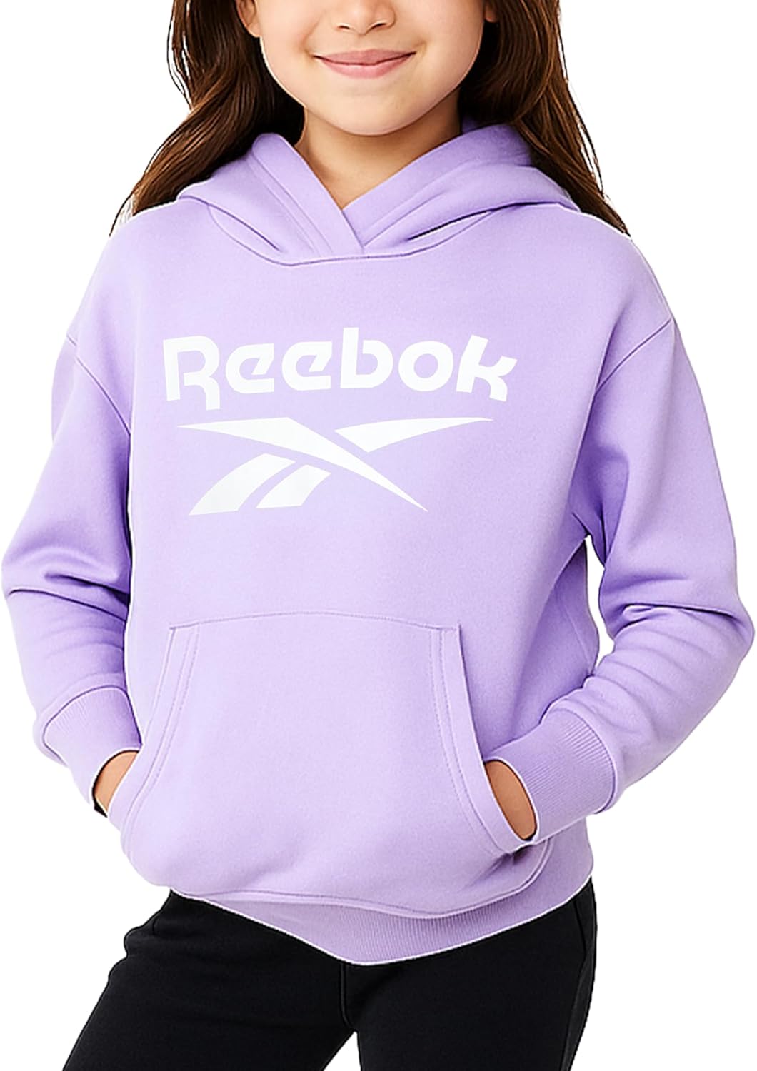 Reebok Girls Hoodie - Soft Cozy Midweight Fleece Girls Pullover Sweatshirt - Casual Fashion Kids Hoodie Fall Winter Clothes