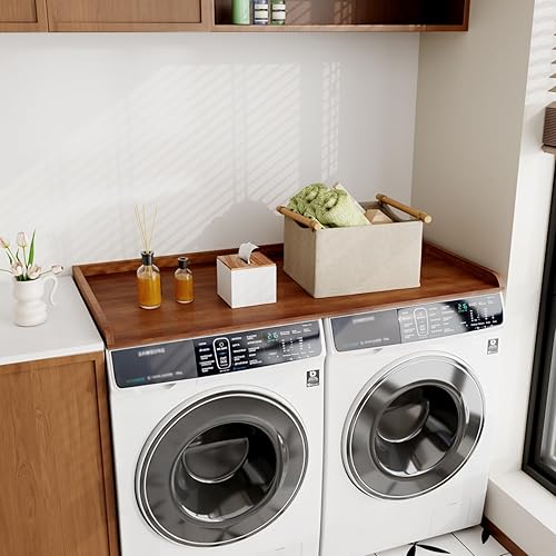 Miniatura 7 de Encimera de madera maciza para lavadora y secadora, adecuada para almacenamiento de lavandería, protege las cubiertas de lavadora y secadora para la