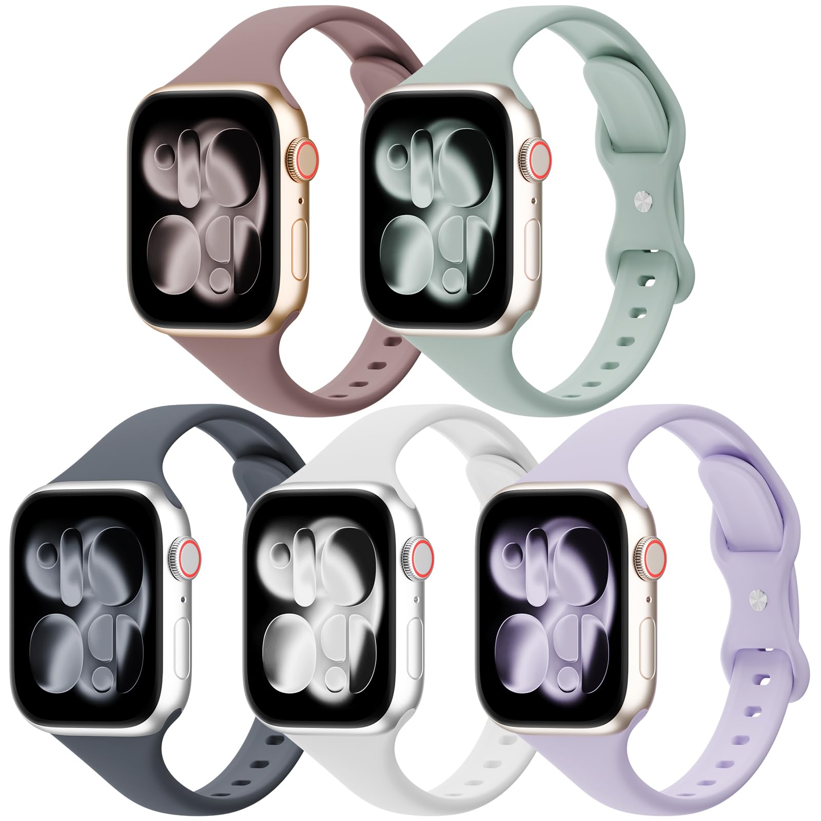 5 Pack Slim Thin Silicone Band Compatible with Apple Watch Bands Women Men