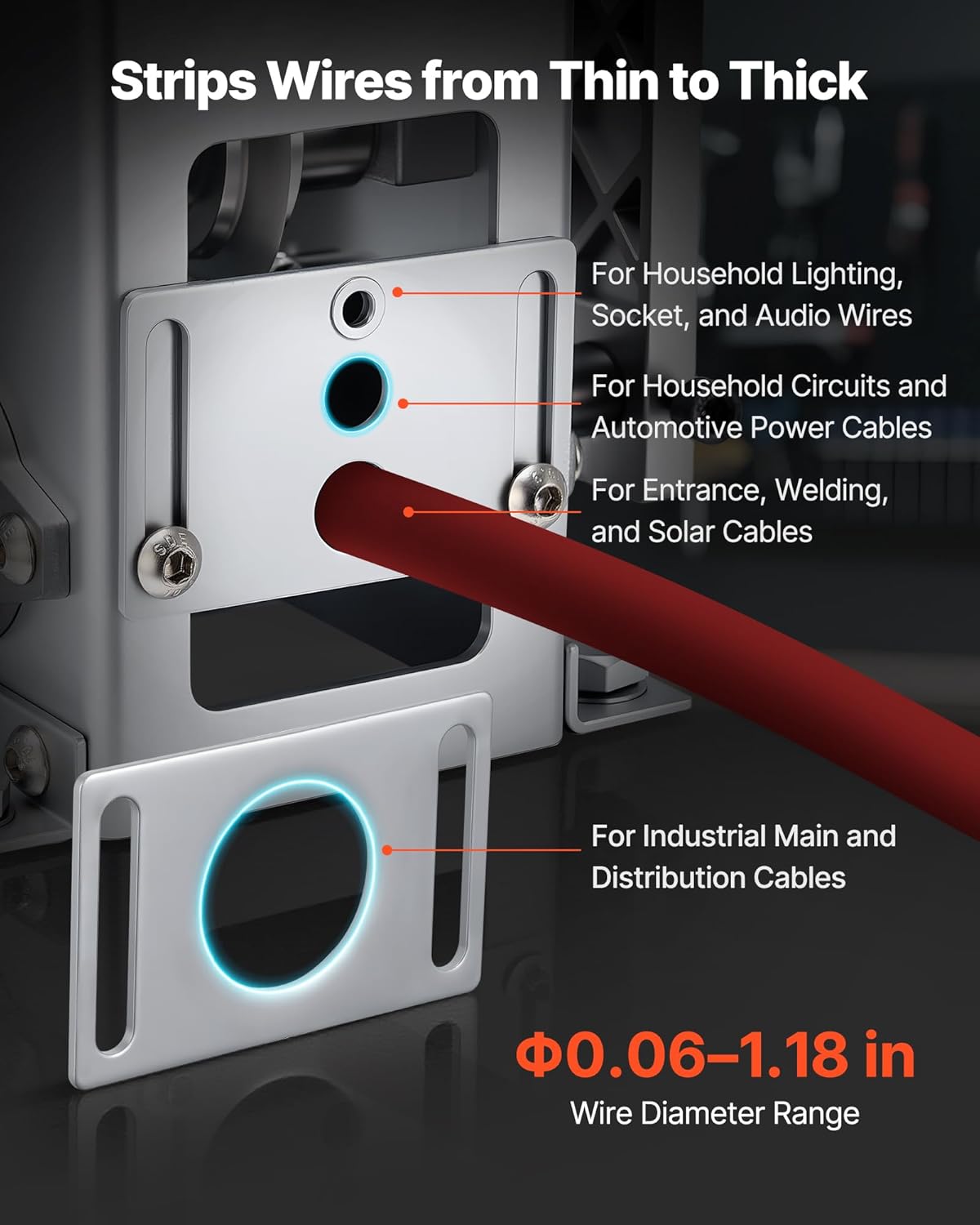 VEVOR Manual Wire Stripper Machine, 0.06-1.18 in, Copper Cable Stripper Tool, Hand Crank or Drill Powered Modes, Heavy-Duty Q235 Frame Wire Stripping Machine, Easy to Use, for Scrap Copper Recycling