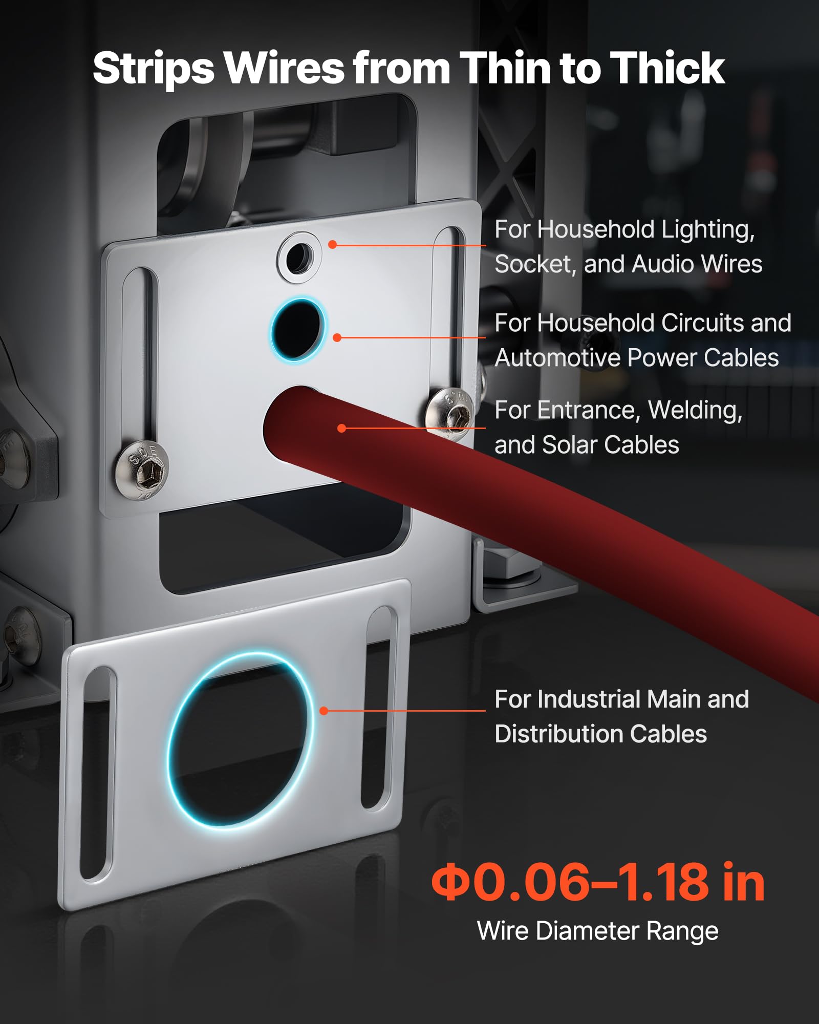 VEVOR Máquina Pelacables Manual 1,5-30 mm de Diámetro, Pela Cables con Manivela o Taladro, Herramienta para Pelar Cables de Cobre, Marco Q235 de Alta Resistencia para Recolectar Chatarra de Cobre