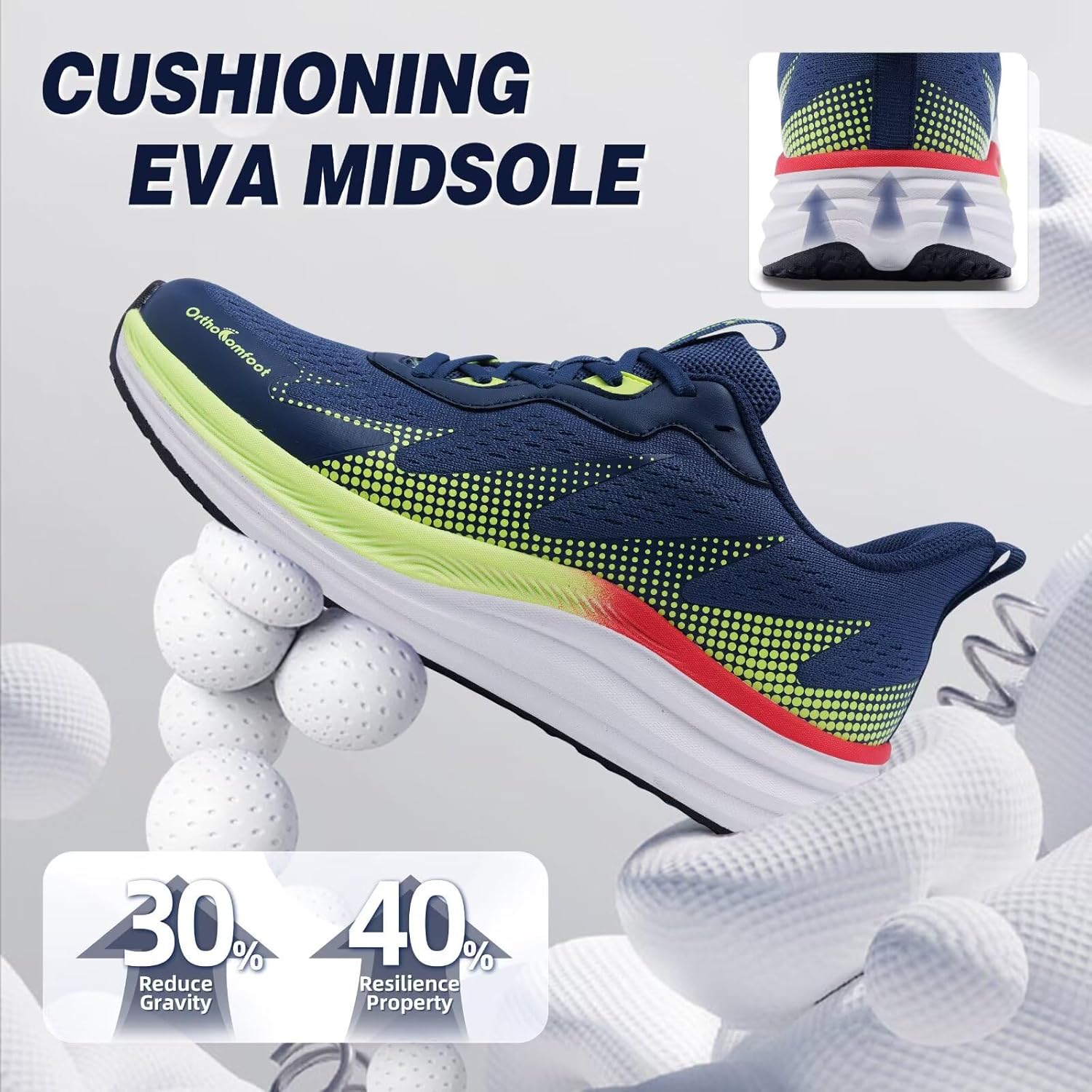 Men's Orthopedic Road Running Shoes: Comfortable Arch Supports Plantar Fasciitis Orthotic Sports Fashion Sneakers, Casual Outdoor Hiking Tennis Athletic Walking Shoes for Foot Heel and Pain Relief