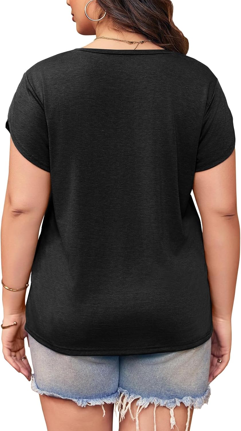 Womens Plus Size Tops V Neck T Shirts Casual Loose Petal Sleeve Tee Shirts - Image 5