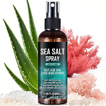 Sea Salt Spray for Hair Men & Women, Texturizing Beach Wave Spray with Aloe Vera & Sea Kelp, Matte Finish Hair Volumiser for Fine & Curly Hair, Non-Sticky Styling Mist, 100ml