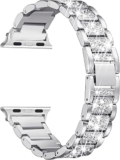 Secbolt Bling Bands Compatible with Apple Watch Band 38mm 40mm 41mm 42mm 44mm 45mm iWatch Series 9/8/7/6/5/4/3/2/1/SE, Dressy Jewelry Metal Bracelet Adjustable Wristband