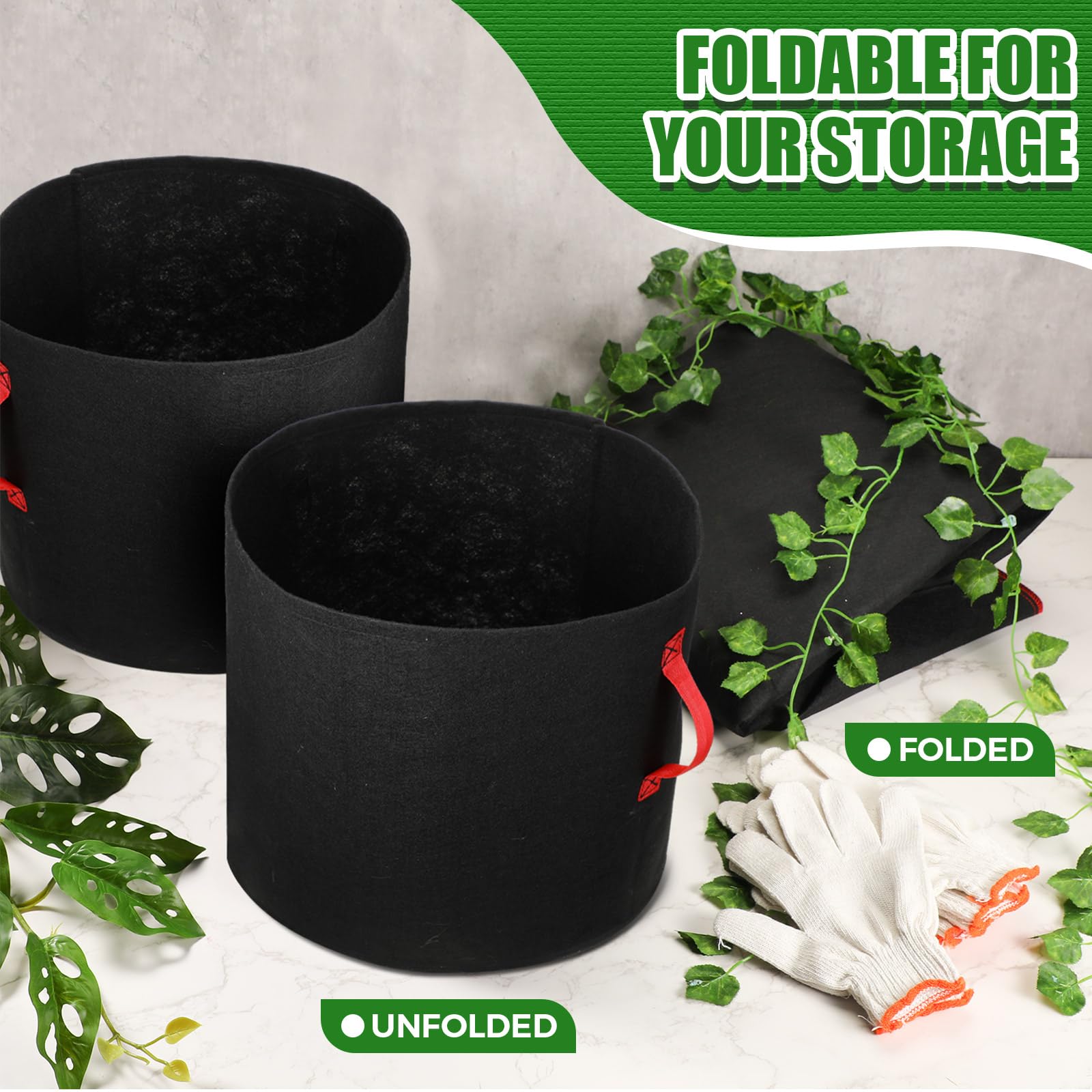 Nuenen Lot de 8 sacs de culture en tissu non tissé respirant avec poignées - Pots de légumes avec gants pour jardin, légumes, pommes de terre, fleurs (200 l)
