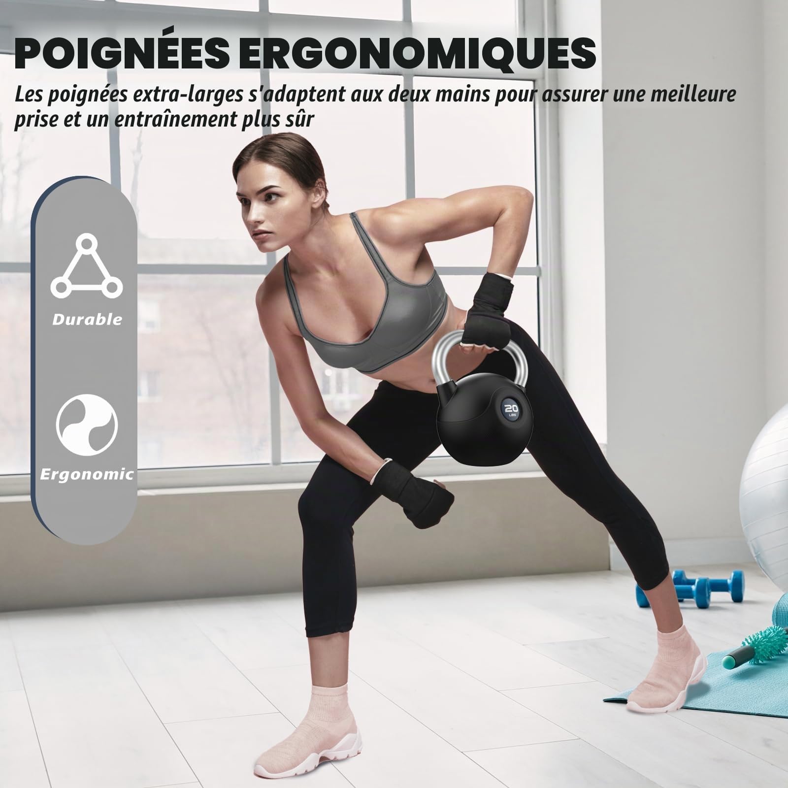WINNOW kettlebells Haltères de musculation à poignées antidérapantes pour l'entraînement du corps entier, salle de sport à domicile