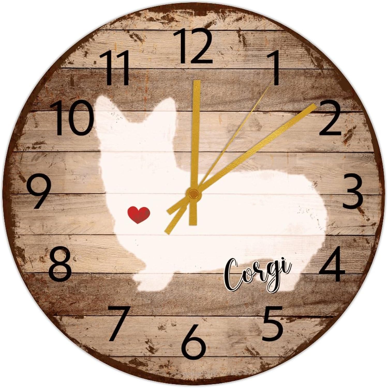 Wooden Wall Clock Battery Operated Non Ticking Corgi Country Wall Clocks Dog Breed New Puppy Wooden Wall Decor for Family Room Garage Children's Room 15 Inch
