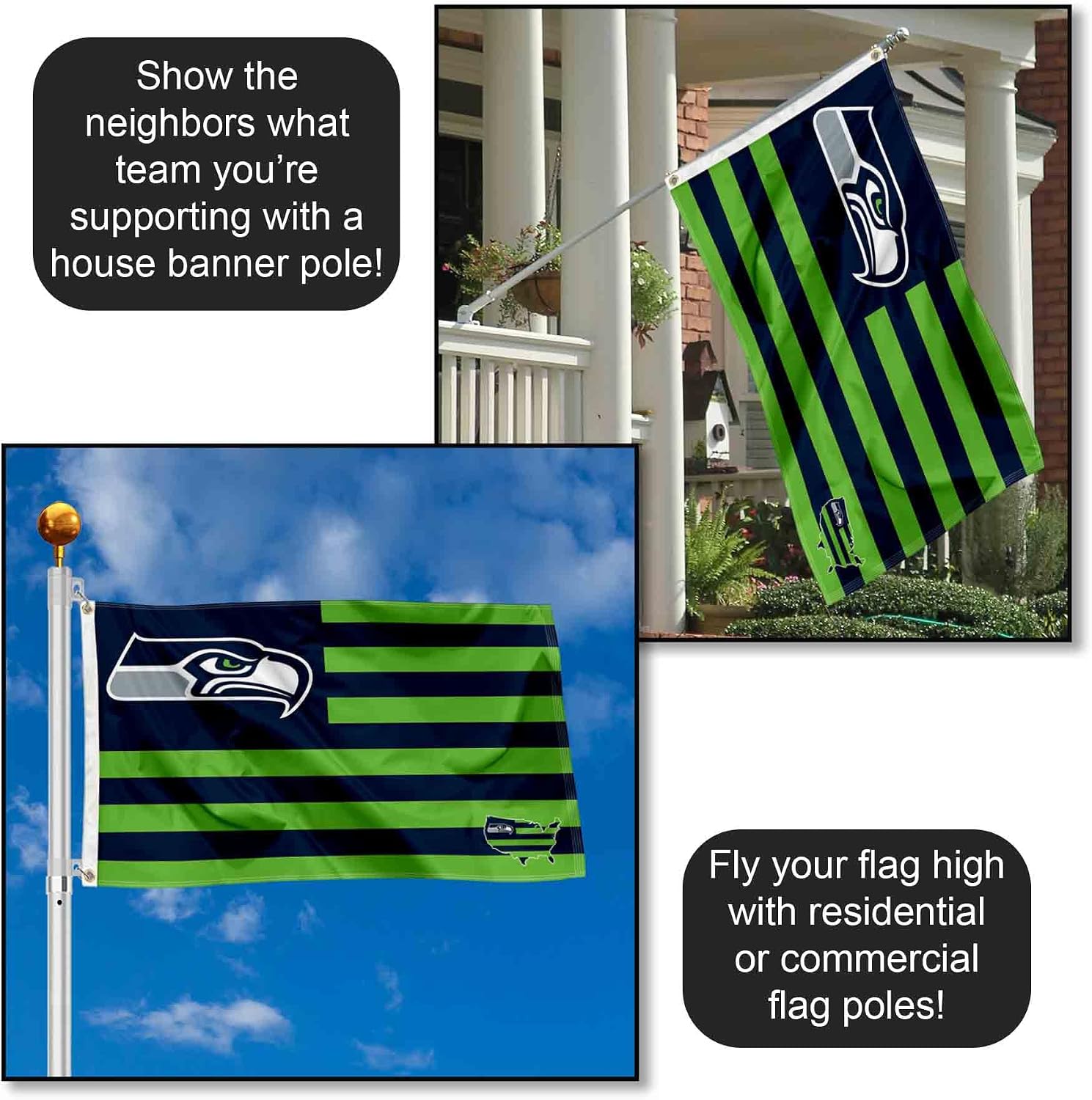 Seattle Seahawks USA American Nation Stripes 3x5 Grommet Flag