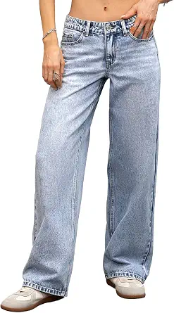 Women's Low Rise Baggy Jeans Stretchy Straight Leg Denim Pants