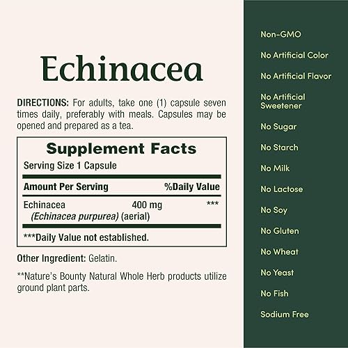 Miniatura 5 de De la Naturaleza Bounty todo natural zacate Echinacea 400mg 100Cápsulas 5633 1 1