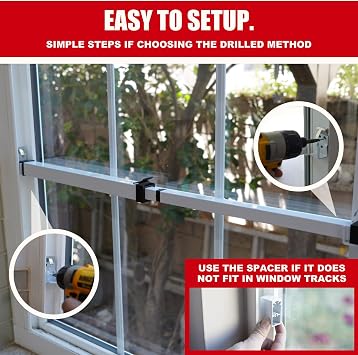 SecurityMan Window Security Bar - Easy to Install for Horizontal/Vertical Windows - Adjustable Window Lock Bar (Child Safe/Heavy Duty Iron) - Safety Bars