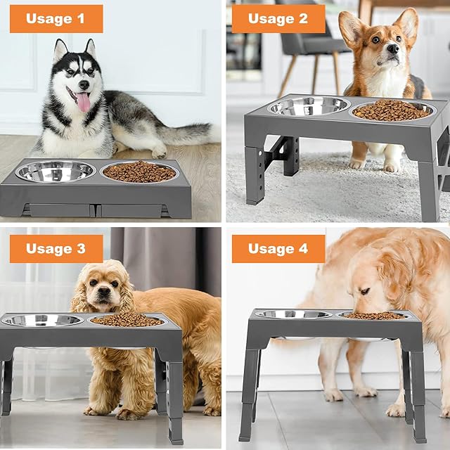 Foto 7 de 7 de PETCUTE Comedero Elevado para Perros, Alimentador 5 Alturas Ajustables
