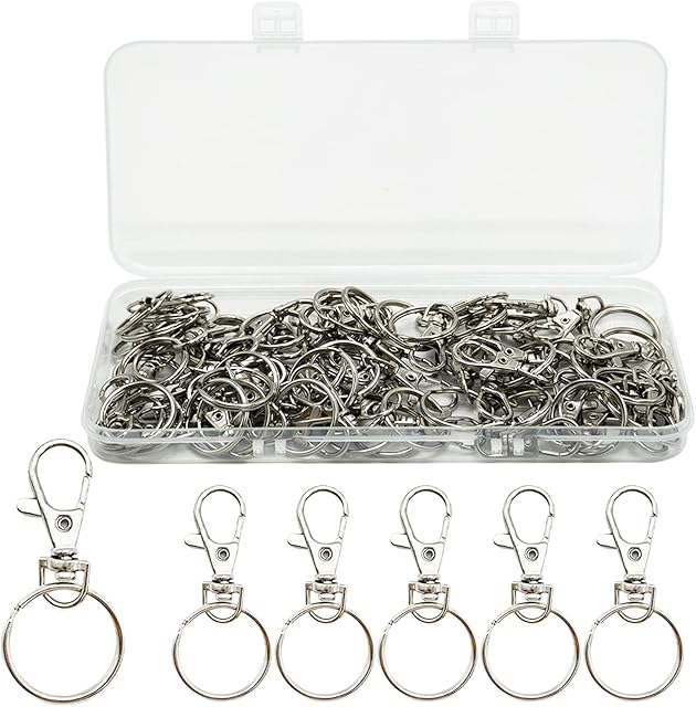 100Pcs Swivel Lobster Clasps & Key Ring Hoops with Plastic Box ,50Pcs Metal Key Ring Clips and 50Pcs Keyring Rings Key Chain Hooks with Split Rings for Jewellery Making Hanging Crafts