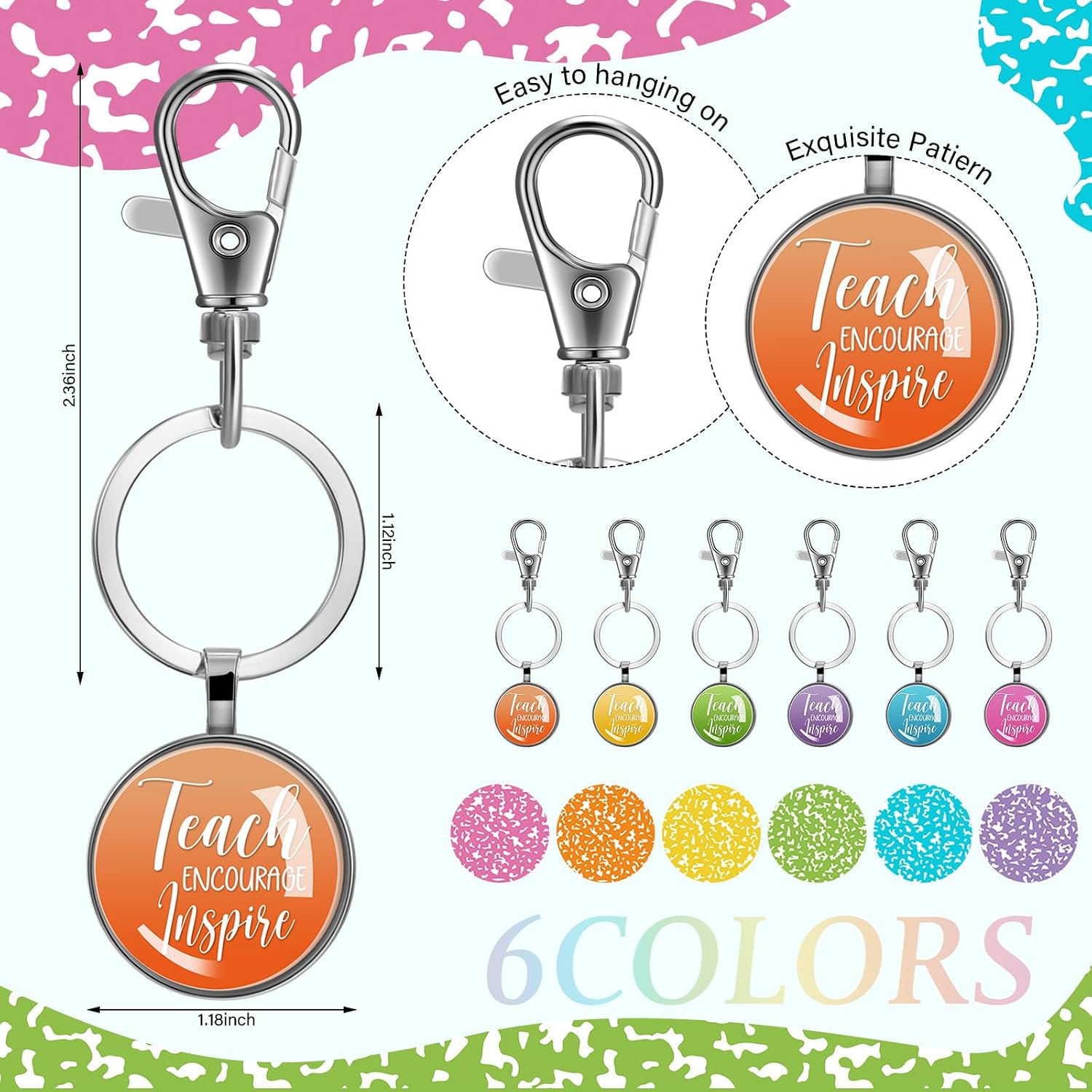 Uiifan 12 Sets Teacher Appreciation Gifts Bulk for Women Cute Teacher Pens Inspirational Keychains with Composition Book Pattern Motivational Cards Thank You Gifts for Mentors Tutors, Multicolor