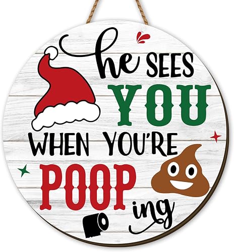 Funny Christmas Door Sign Prank Xmas Front Wooden Wreath Hanging Winter Seasonal
