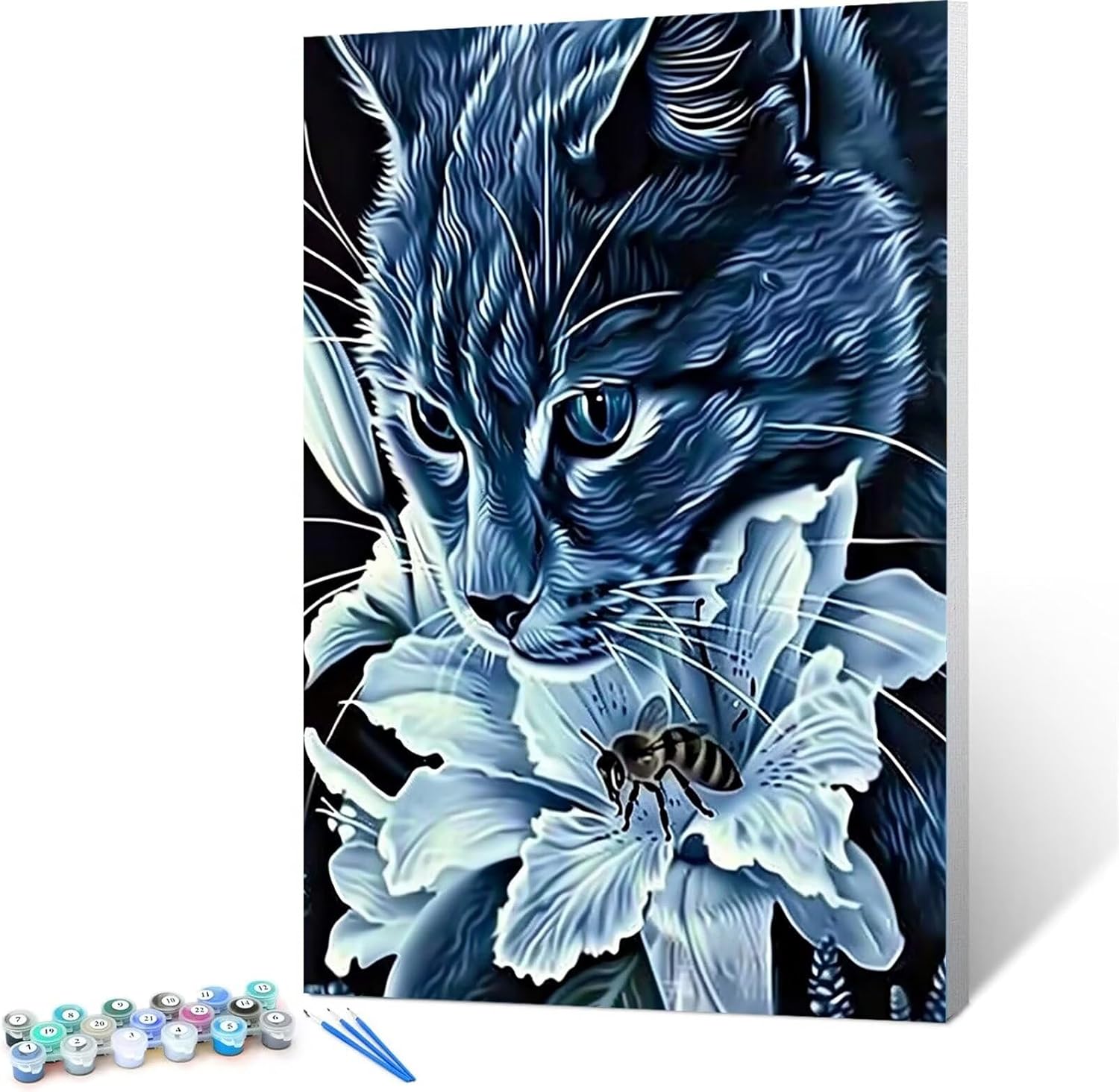 Peepezo Cat Paint by Numbers for Adults- Flower Paint by Number on Canvas, Simple Painting Paint by Numbers Adult DIY Kits for Adults Oil Painting for Gift Home Wall Decor 20x26 Inch (Include Framed)