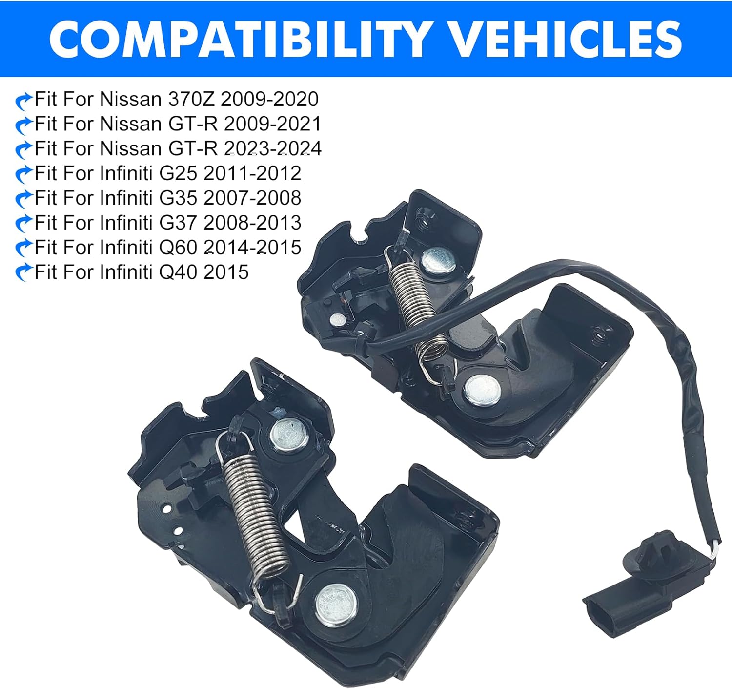 Hood Lock Latch Assembly Fit for Nissan 370Z GT-R 2009-2024, Infiniti G25 G35 G37 Q40 Q60 2007-2015 Driver & Passenger Side Replaces 65601-JL60A 65601-JL60C 65601-JL60B