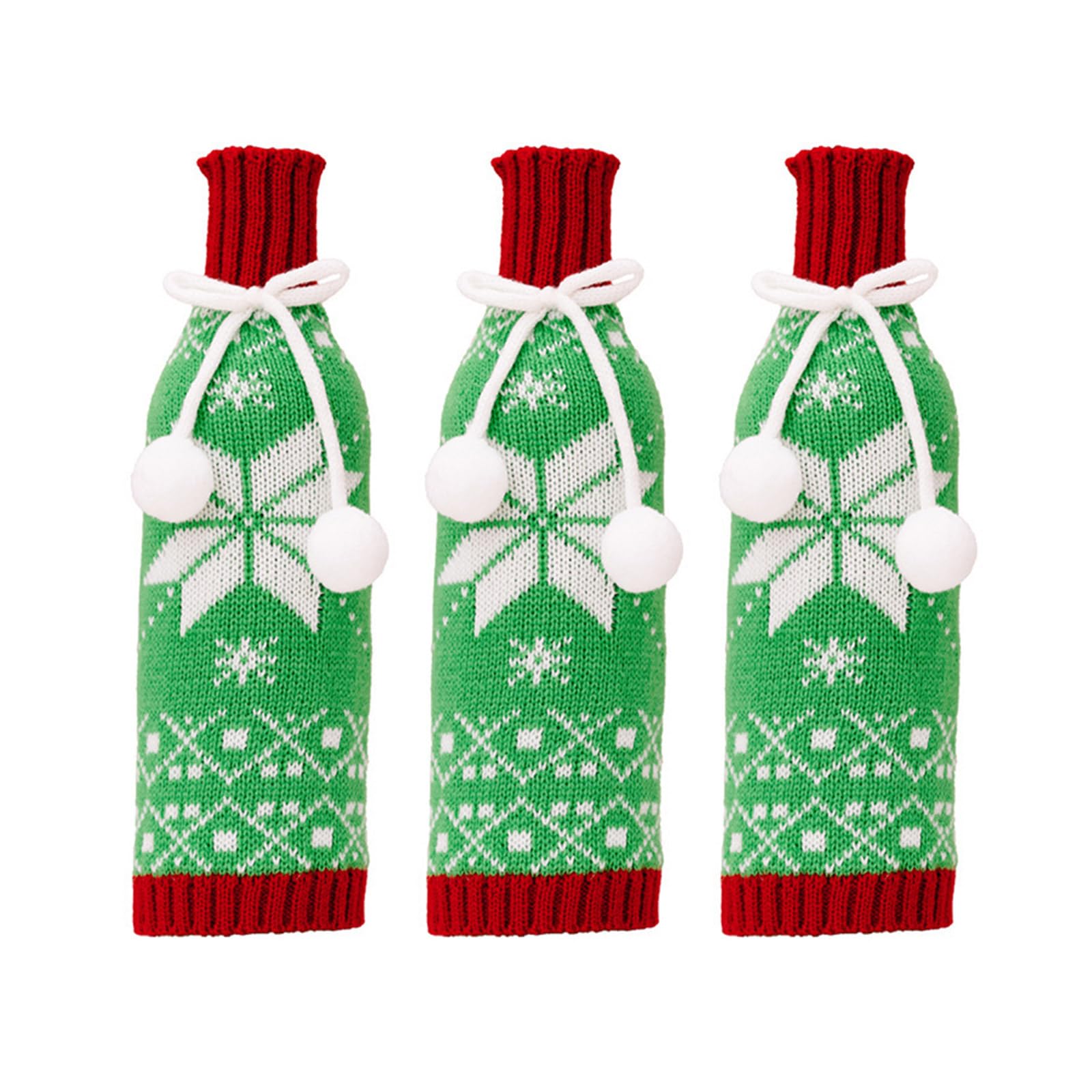 Buxuaaaa Green Snowflake Styl Christmas Themed Snowflake Knits Wine Bottle Covers Wine Bottle Protectors For Table Top Christmas Decorations Holiday Decorations