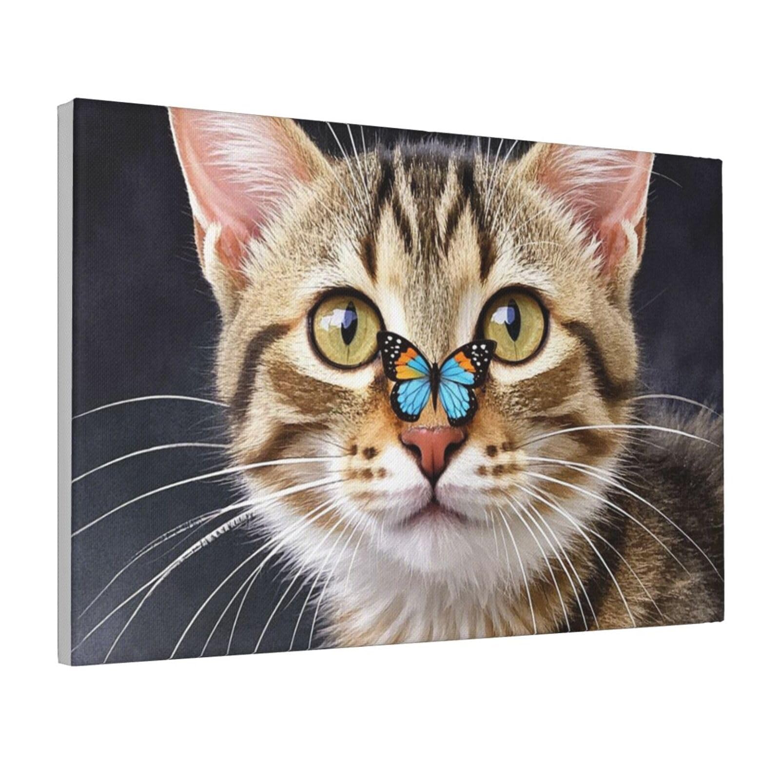 Framed Wall Art for Living Room Art Work, Cute kitten butterfly Picture Prints Modern Office Wall Paintings Poster Aesthetic Wall Decorations for Home Decor Ready To Hang 16"x24"