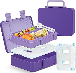 JOOPETALK Chill Bento Lunch Box for Kids Adult with Ice Pack,6-Compartment Reusable Leak-proof Lunch Container for Girls Boys to School,Keep Food Cold&Fresh,Dishwasher & Freezer Safe