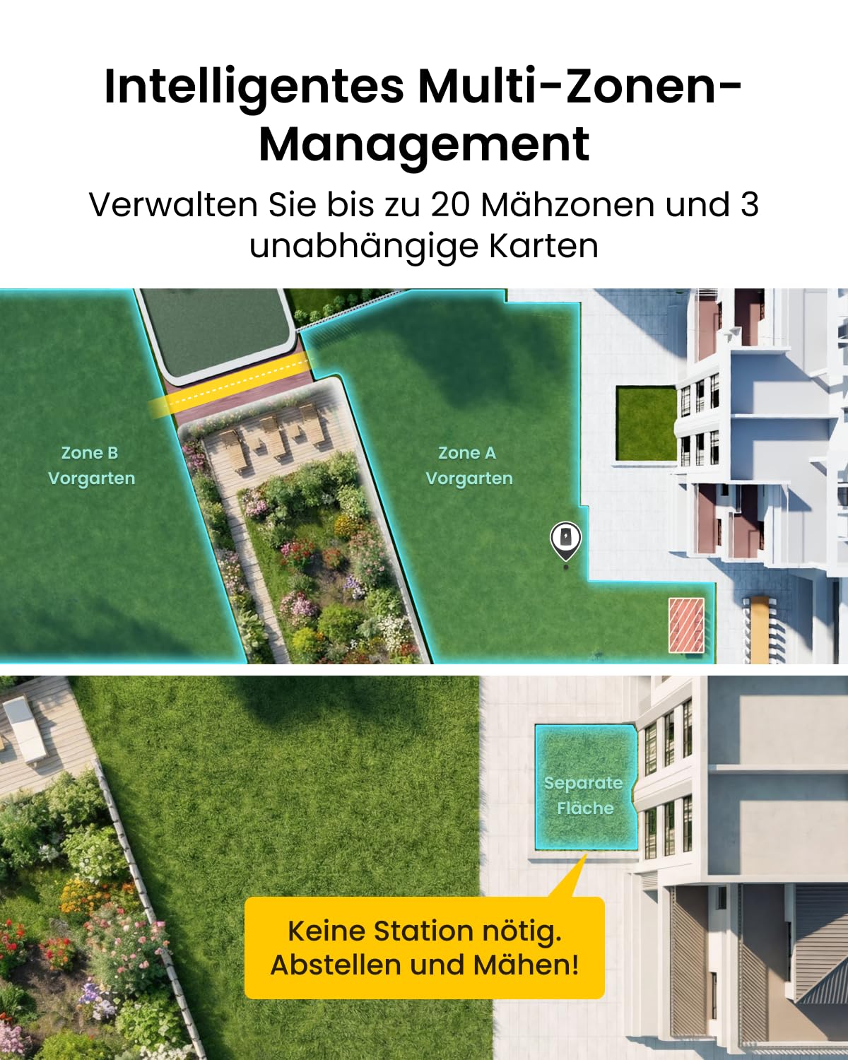 TerraMow V600 Mähroboter ohne Begrenzungskabel mit Garage, Rasenmäher Roboter bis 600 m², Tri-AI-Vision Navigation, Echtzeit-Hindernisvermeidung & Automatische Kartierung, Ideal für komplexe Gärten