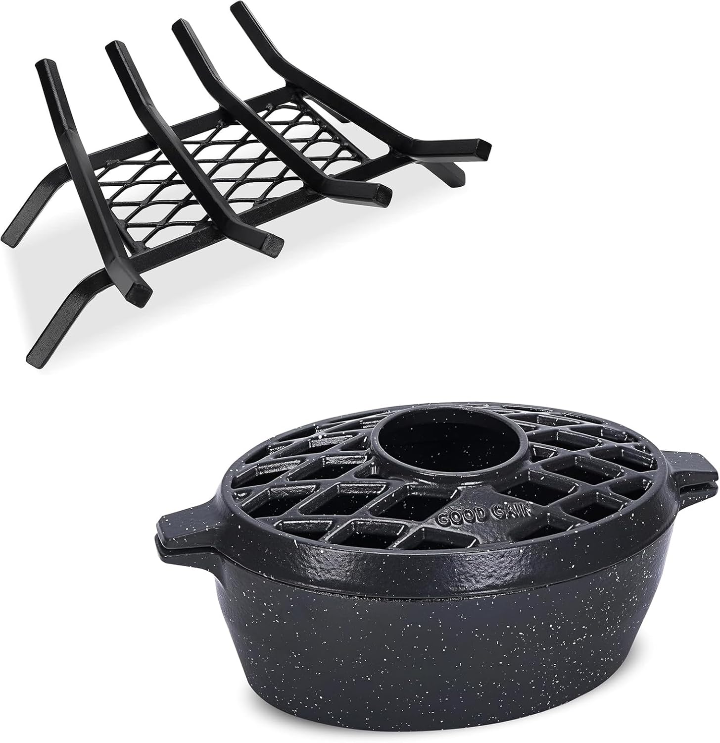 Fireplace Grate 15.5 "Heavy Duty with Ember Retainer, Fireplace Assectories, Wood Stove Steamer,Fireplace Humidifier,Cast Iron Humidifier for Stove, Matte Black Finish, Rust Resistant, Lattice Top