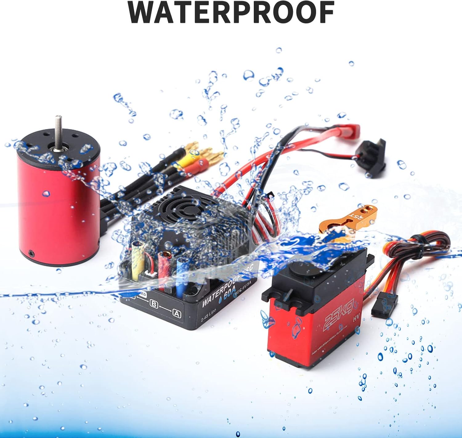 GoolRC 3650 5200KV Brushless Motor with 60A Brushless ESC Electric Speed Controller and 25KG Digital Servo, Waterproof Motor ESC Combo Set for 1/8 1/10 RC Car