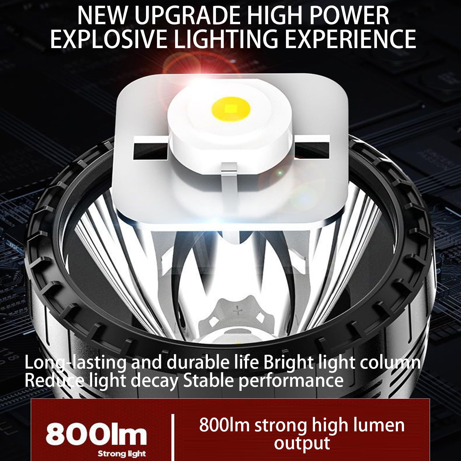 Torcia a energia solare a LED, ricaricabile, 800 lumen, luce per esterni, tipo C e ad energia solare, impermeabile, robusta, per campeggio, escursionismo, camminata, lavoro