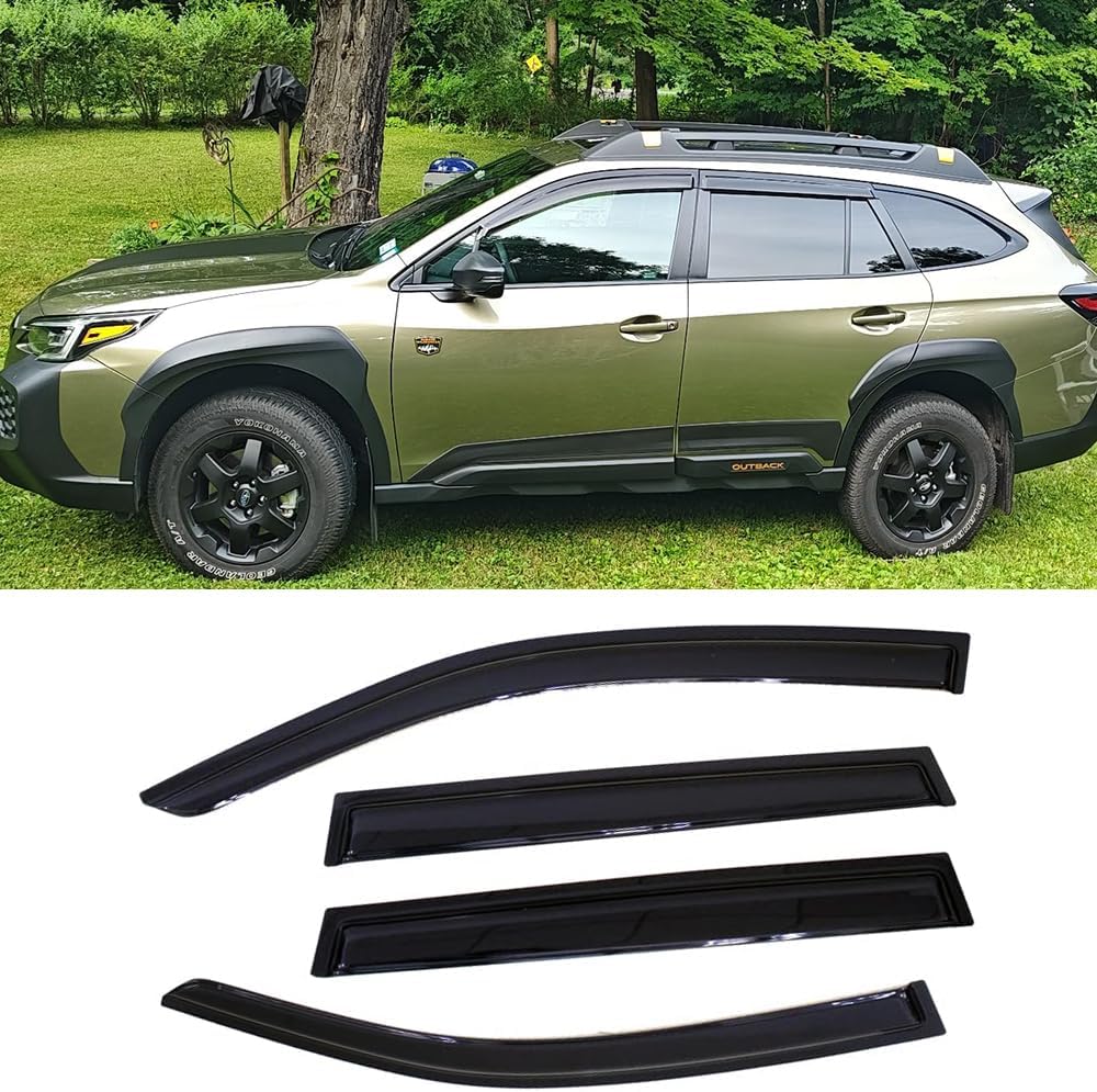 Side Window Wind Deflector fit for 2015-2019 Subaru Outback, 4pcs Outside Mount Style Tape-On Nice Rain Guards Set,Dark Smoke Window Vent Visors 94376 Car Accessories