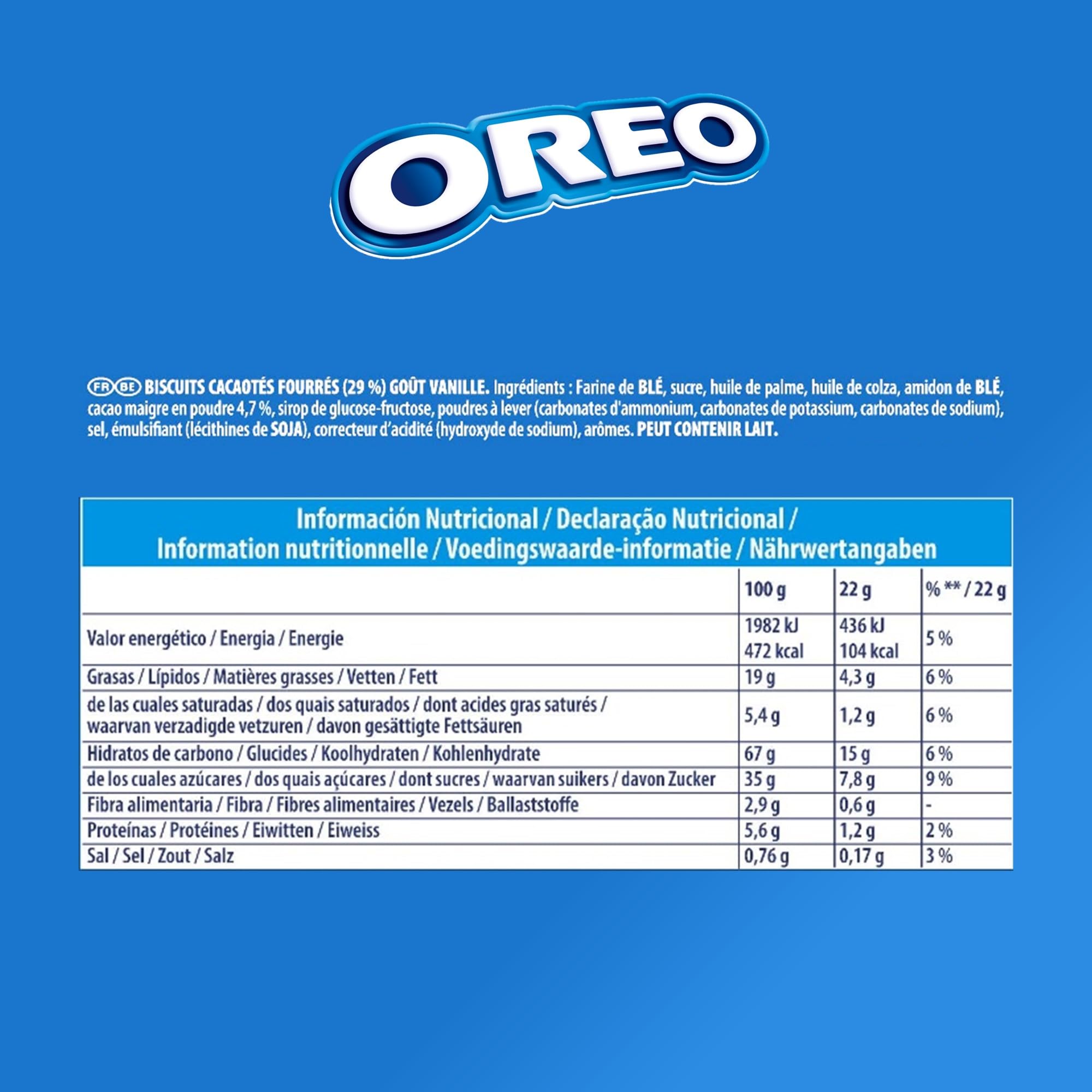 OREO - Oreo Original - 12 Boîtes de 5 Sachets de 4 Biscuits Oreo - Biscuit Cacaoté Fourré Goût Vanille - Lot de Biscuits en Sachets Individuels - Idéal à Emporter pour un Goûter Gourmand - Lot 12x220g