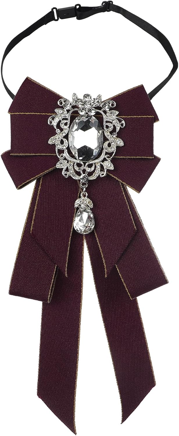 TINAYAUE Women Bow Tie Adjustable Pre-Tied Ties for Girls Uniform Necktie with Rhinestone for Party Prom School Work Casual