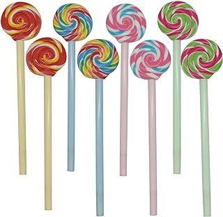 Maydahui 12 PCS Lollipops Pen Rainbow Swirl Spinning Shaped Rollerball Pens Black Gel Ink Multicolor Candy Design for Students Students Girls Valentine's Day