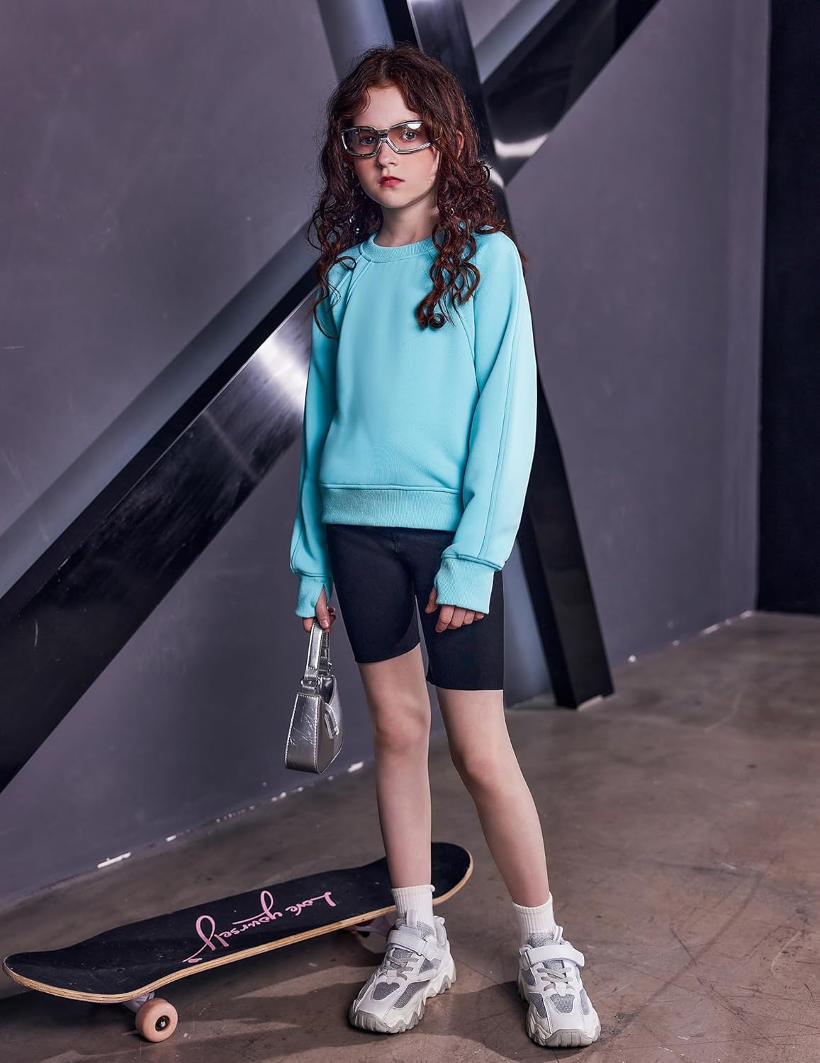 Arshiner Girls Sweatshirt Crop Tops for Teens Cropped Crewneck Pullover Ribbed Long Sleeve Shirts Thumb Hole - Image 8