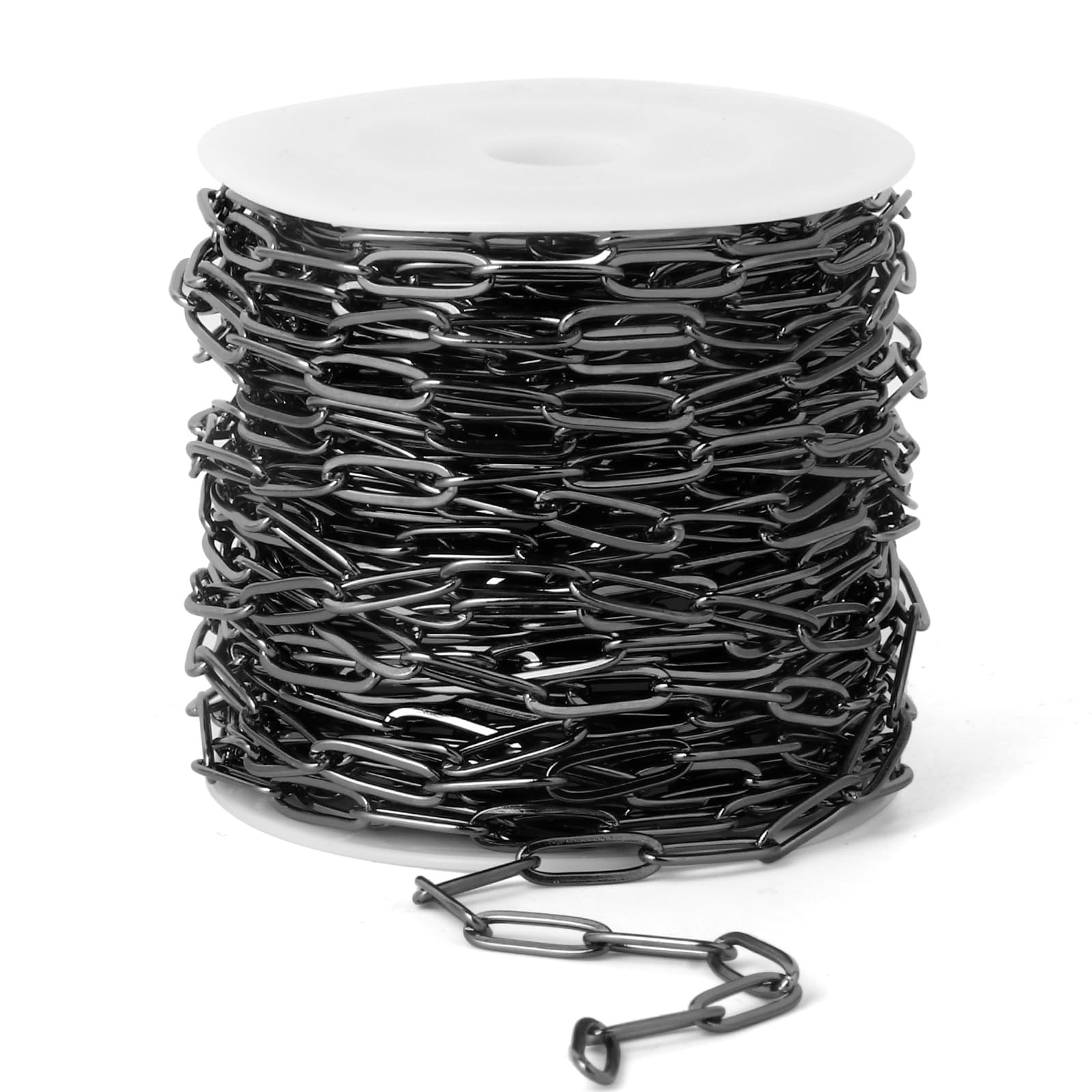 [16.5 Ft] Gunmetal Paperclip Chains Roll, 4.3mm Width 304 Stainless Steel Black Paperclip Oval Link Chain Spool Bulk for DIY Jewelry Making