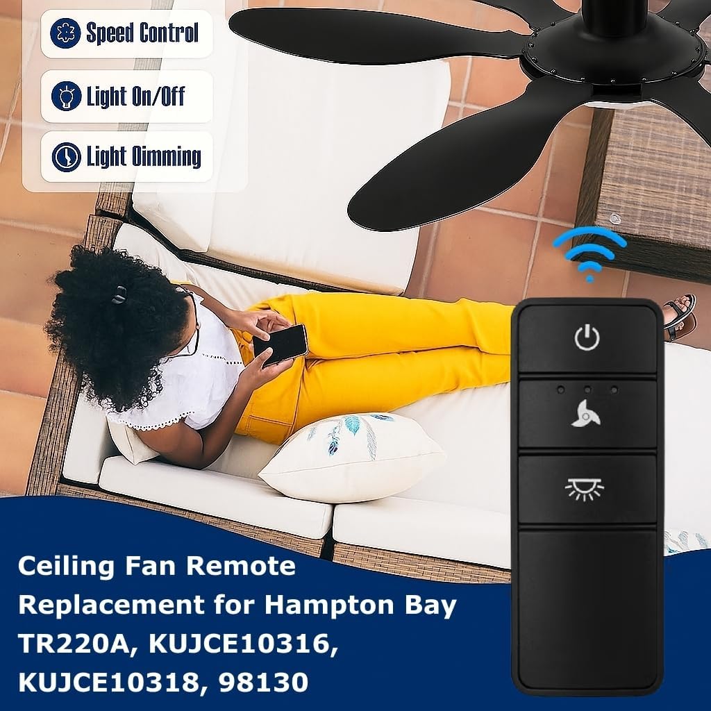 Ceiling Fan Remote Control Replacement for Hampton Bay,Replace for KUJCE10318, KUJCE10316,TR220A, 98130, Light Dimmer with 3-Speeds, 304.25MHz (Remote Only)