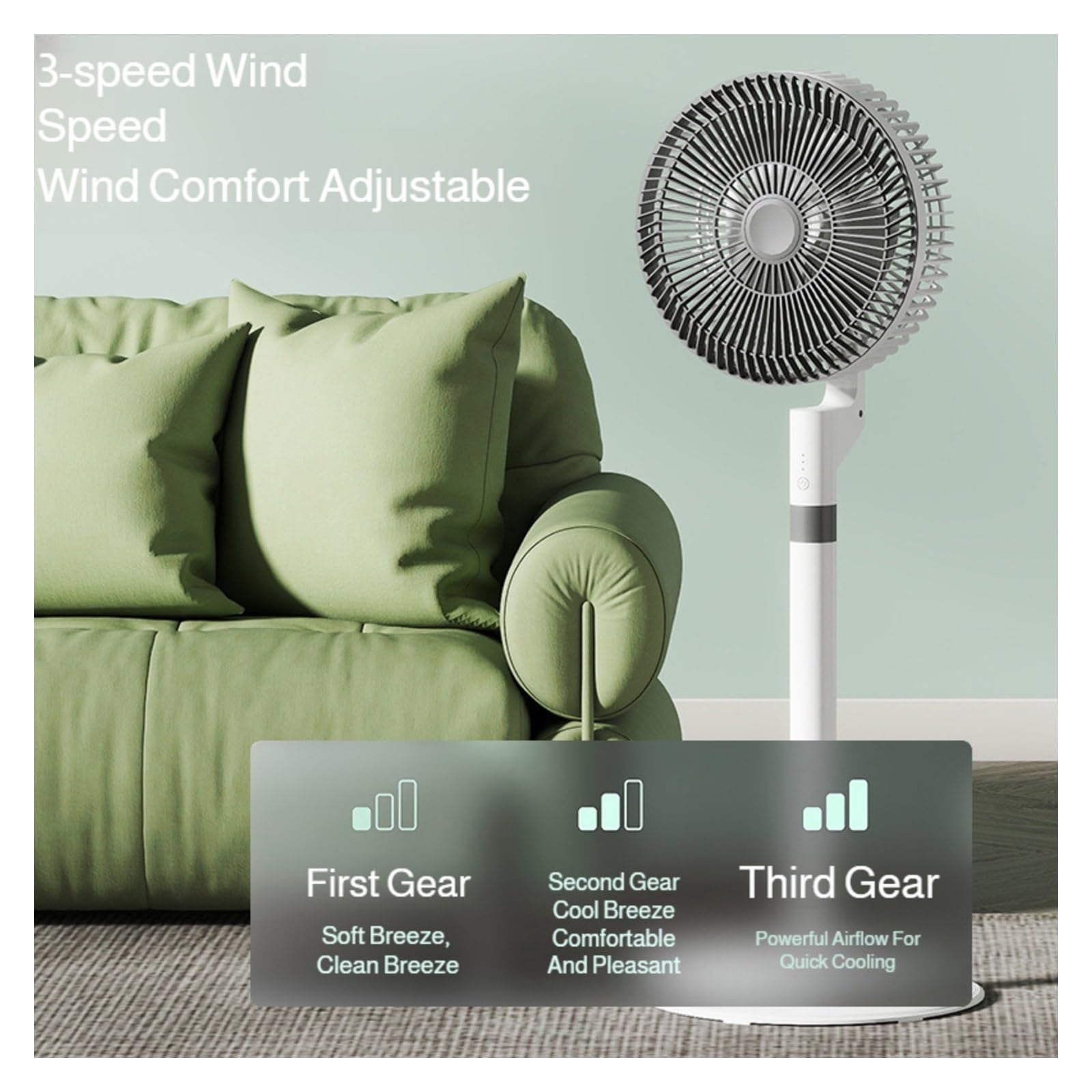 Ventiladores de piso, Ventilador de circulación de aire para el hogar, escritorio, silencioso, eléctrico, suelo de alto viento, portátil, potente, ahorro de energía, casa de alquiler(White)