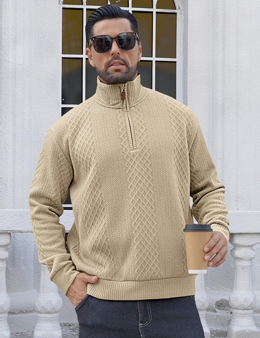 Men's Quarter Zip Sweatshirt Pullover Sweater Casual Long Sleeve Stand Collar Quarter Sweaters - Image 4