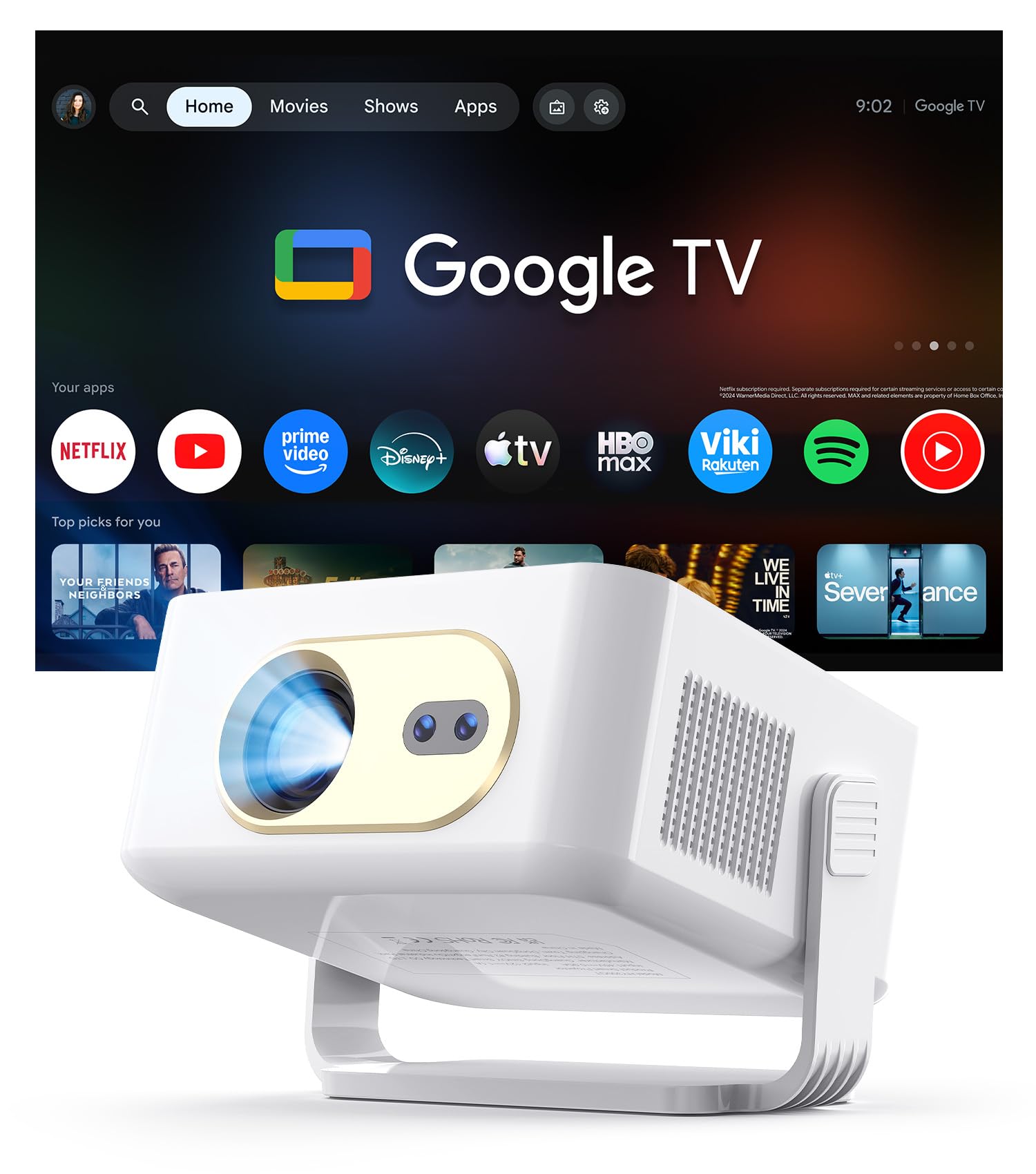 Proyector Portátil 【Google TV/Official Apps】 Mini Proyector 4k 1080P Full HD Soporte 200ANSI 8000L, Videoproyector WiFi 5G BT 5.4, Cine Projector 180 ° Se Puede Girar para TV Stick