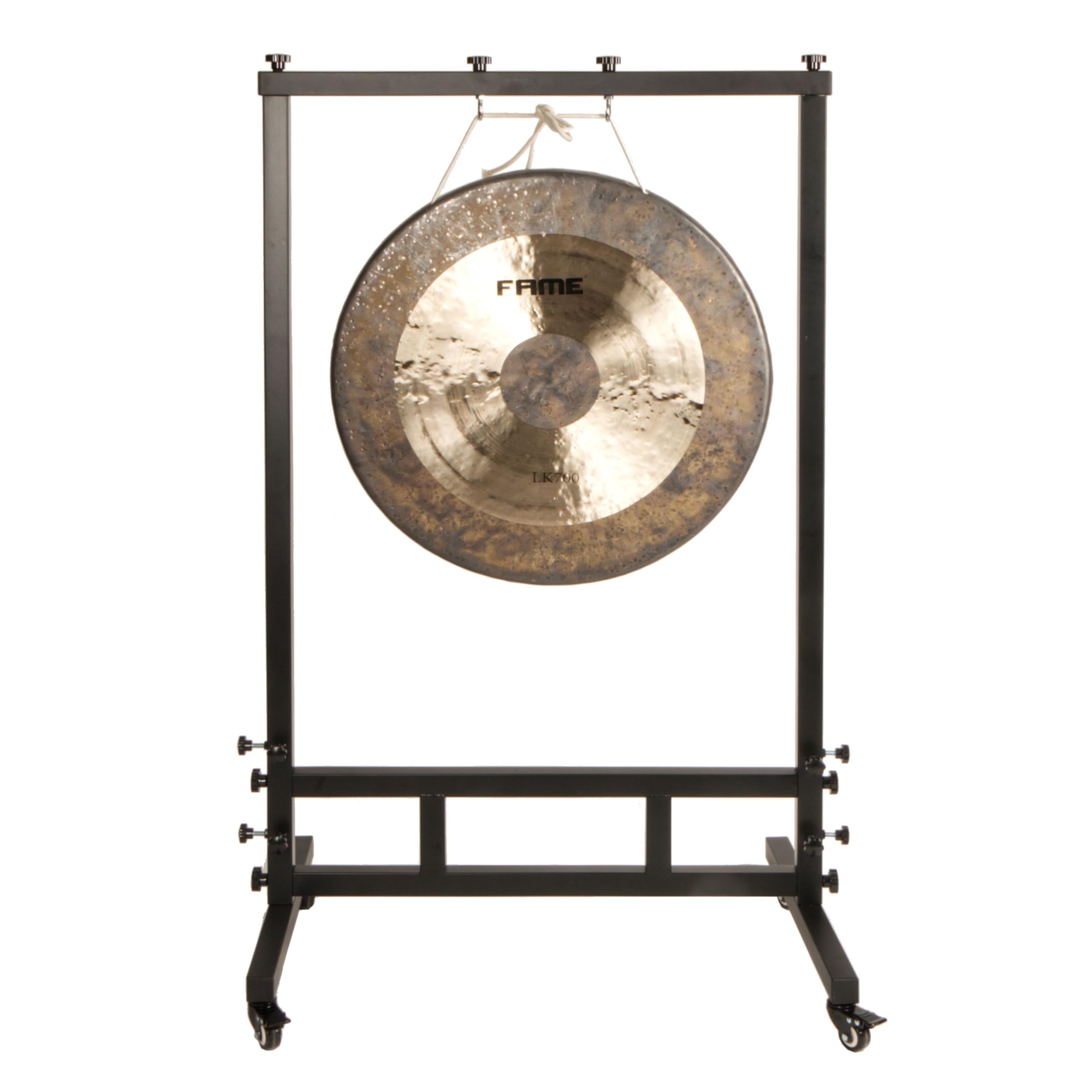 Gong Ständer 30 Zoll Universal - Robuste Aluminiumkonstruktion, Vierkant-Rohrprofil, Feststellbare Rollen, Verschraubte Haken, Ideal für Percussion Hardware