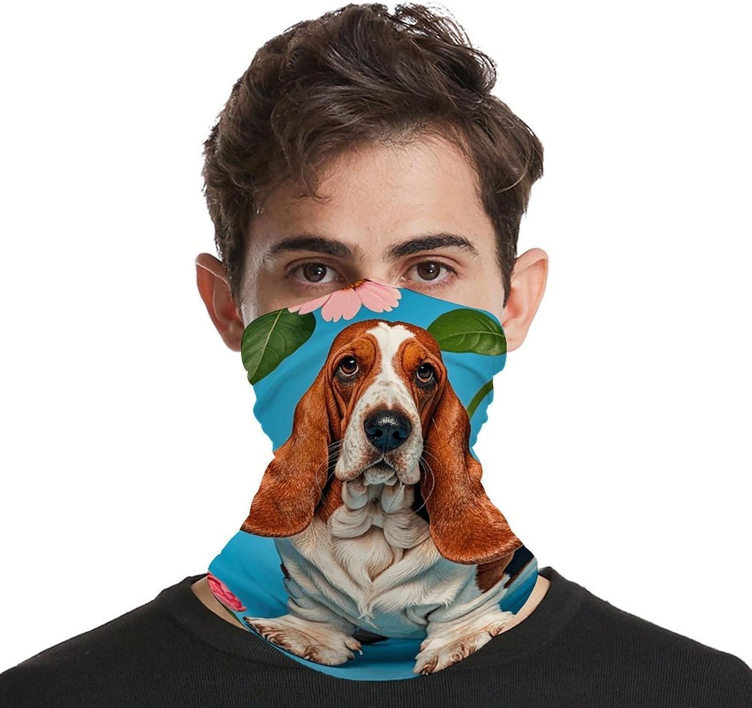 Sweet Basset Hound Florals Neck Gaiter Summer UV Protection Cooling Neck Head Wrap Face Mask Bandana