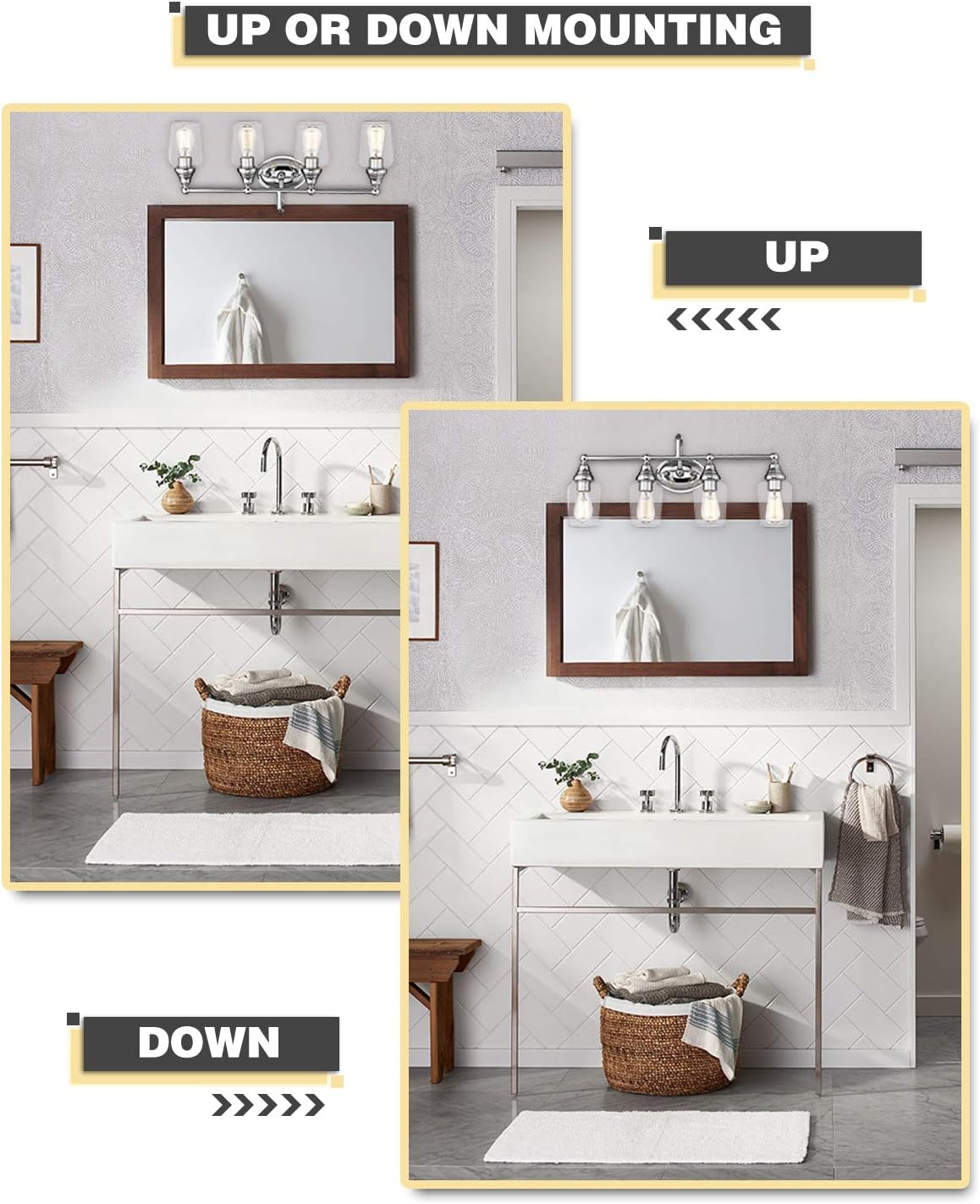 Gеt Dіѕсоunt оƒƒеr FEMILA 4-Lights Bathroom Vanity Lighting Fixture, Modern Vintage Wall Sconces Lamp with Clear Glass Shade, Chrome Finish, 4FH07-4W CH