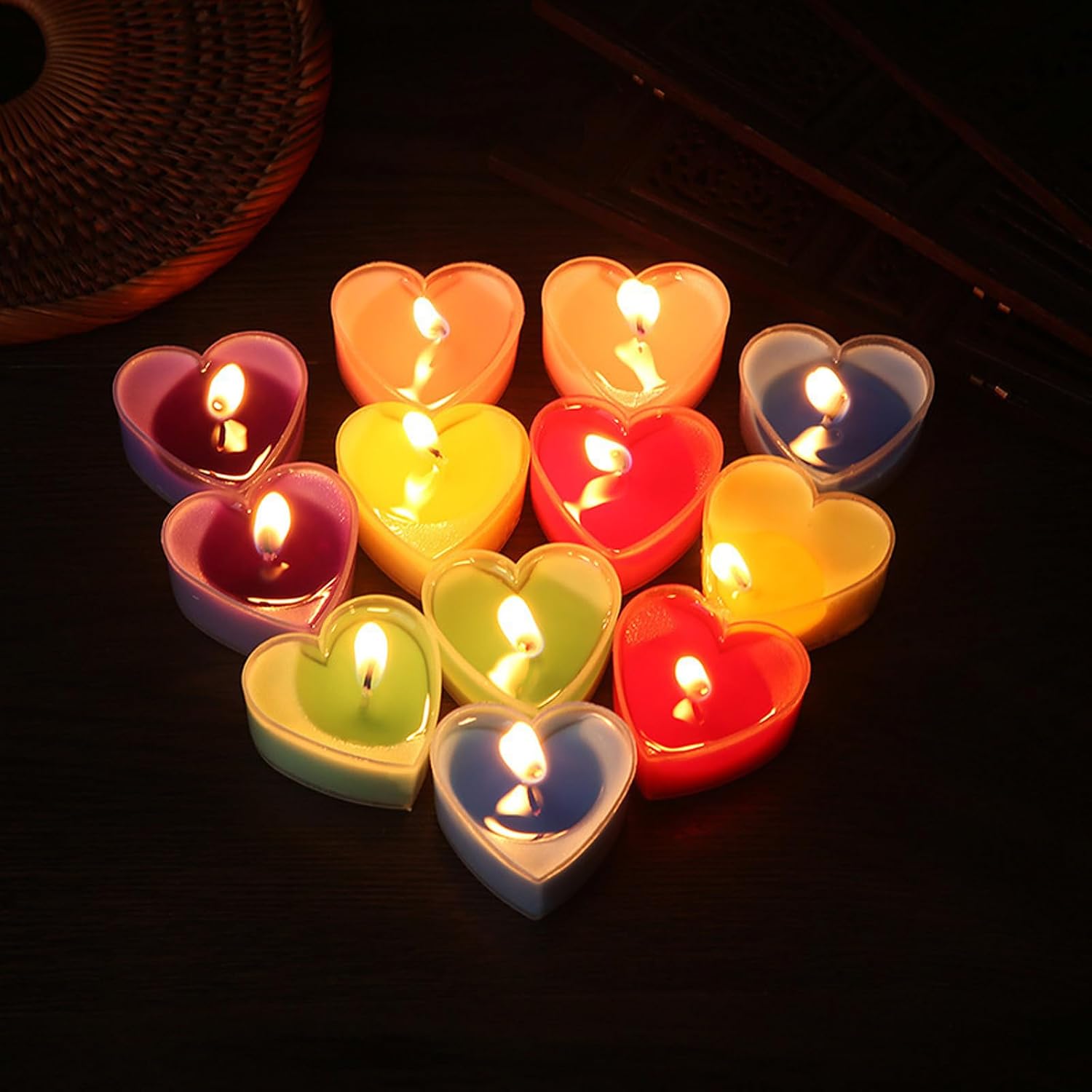 9pcs Box Colorful Christmas Tealights Heart Shape for Enhancing Seasonal Decoration Candlelights Winter Night Candlelights