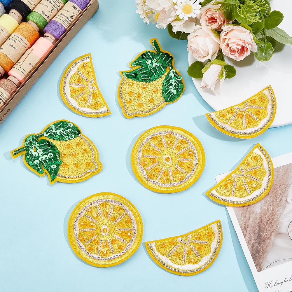 MAYJOYDIY 8 pz.Toppa Ricamata con Perline A Forma di Limone Da Stirare O Cucire Patch di Paillettes con Fetta di Limone Giallo per Magliette Jeans Zaini Giacche Abiti Decorazioni