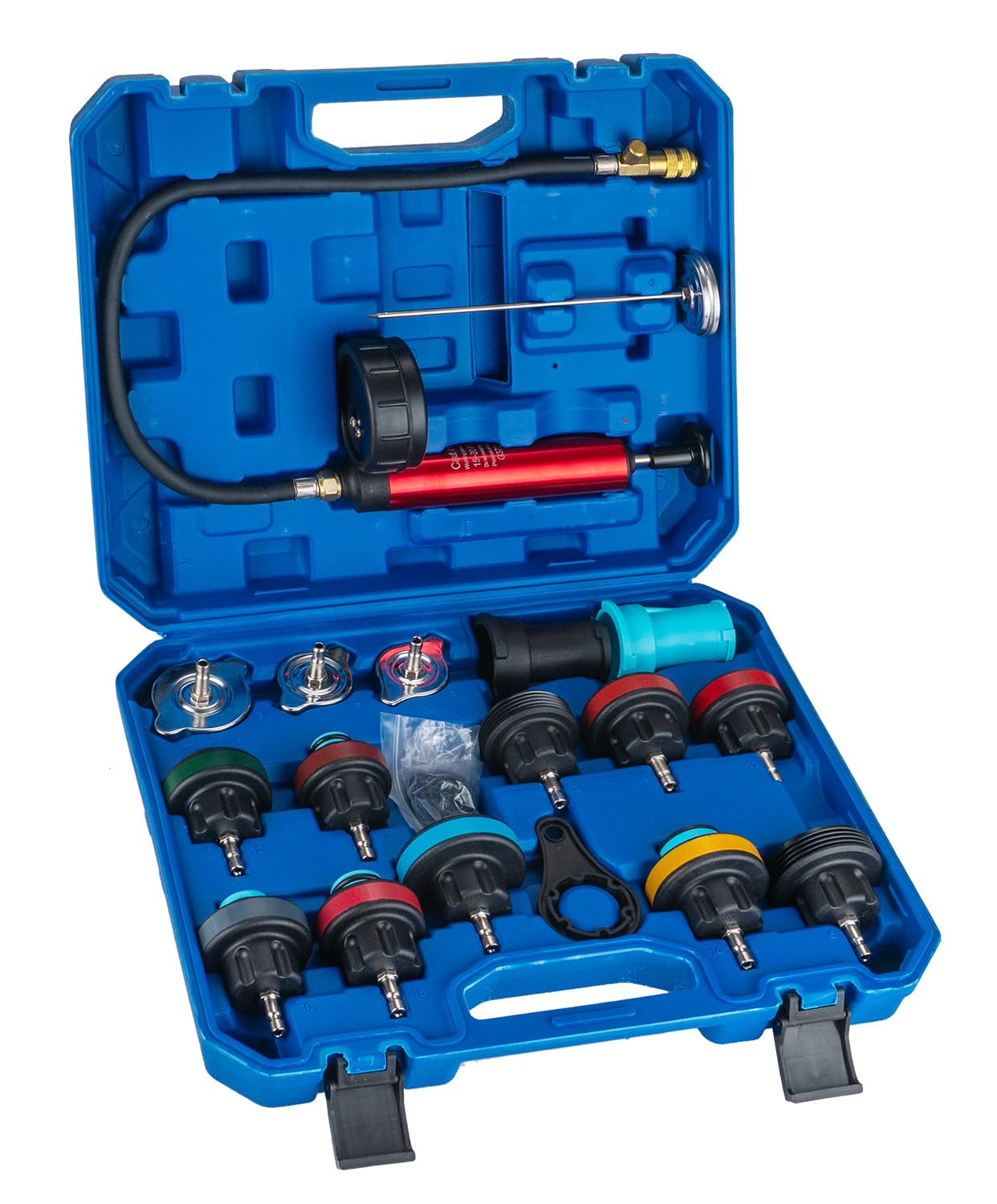 19 Pz Sistema di Raffreddamento Kit Tester di Pressione Del Radiatore, Serbatoio Dell'Acqua Universale Rivelatore di Perdite Auto Sistema di Raffreddamento Tester Kit con Pompa booster manuale